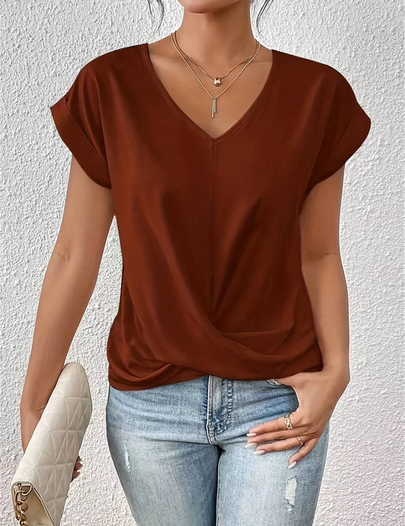 Ladies summer top with V-neck and twist detail