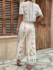 Dames zomerset met bloemenprint - Broek en vestje