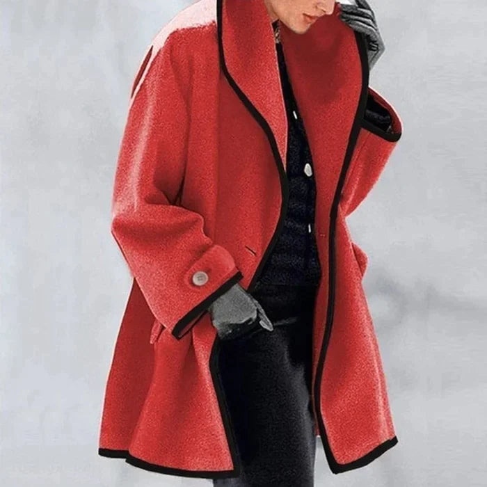Dames jas met contrast bies | Elegante korte mantel met wijde pasvorm