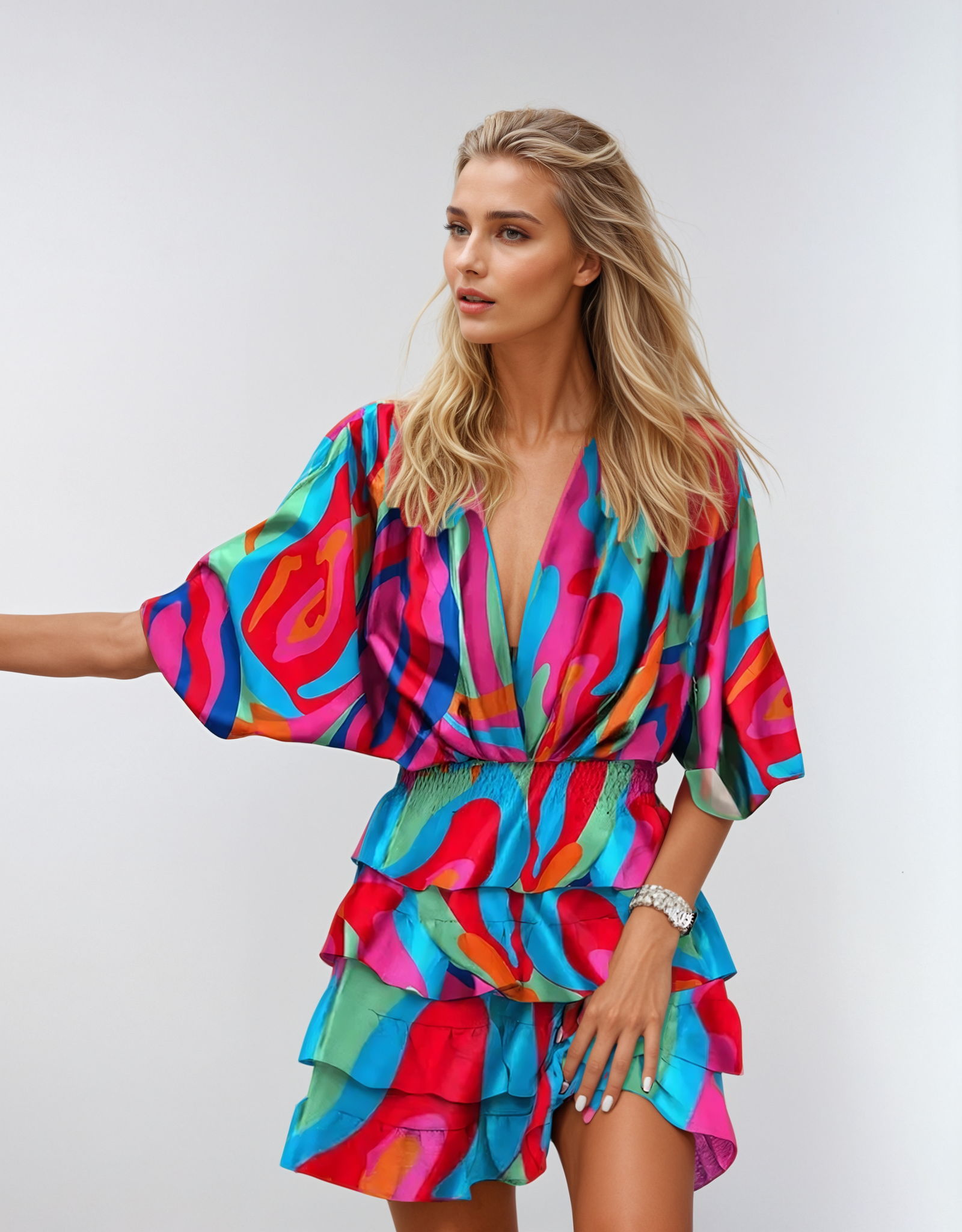 Dames zomerjurk met bloemenprint en elastische tailleband