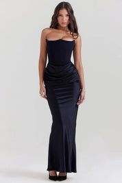Satijnen Strapless Corset Maxi Jurk