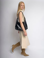 Grote Dames Schoudertas Glanzende Afwerking | Ruime Leren Look Tas met Pouch