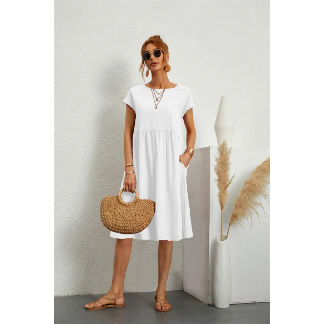 Dames zomerjurk midi met korte mouwen