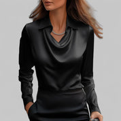 Women's satin blouse with draped neckline