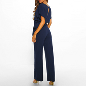 Dames zomerjumpsuit met wijde pijpen en korte mouwen