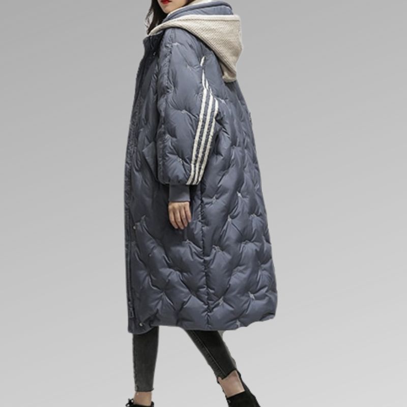 Dames lange gewatteerde winterjas | Warme puffer jas met capuchon