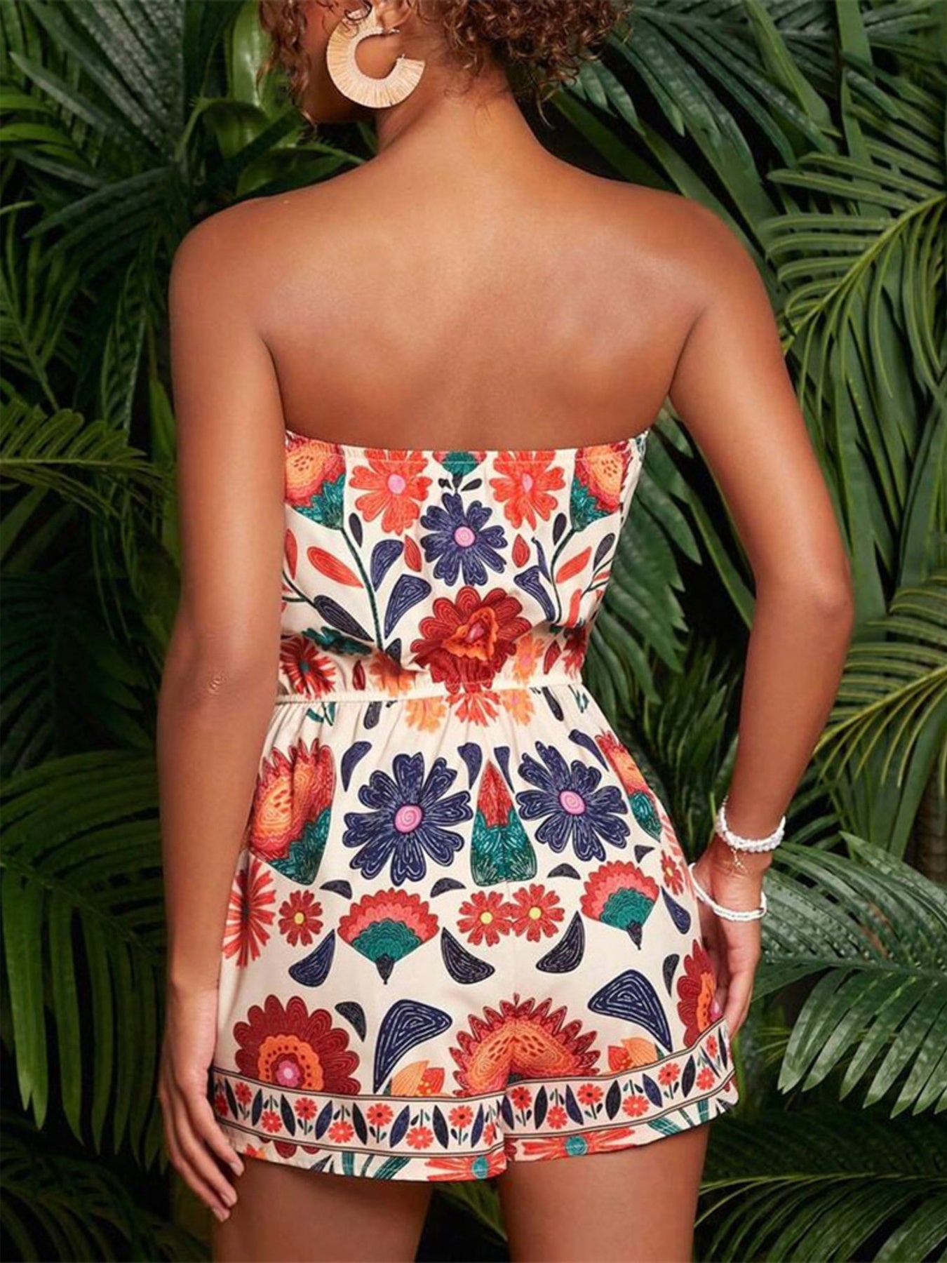Dames zomerjumpsuit strapless met bloemenprint