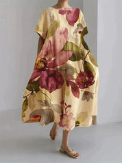 Dames midi zomerjurk met botanische bloemenprint