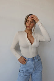 Dames basic top met rits | Slim fit en lange mouwen