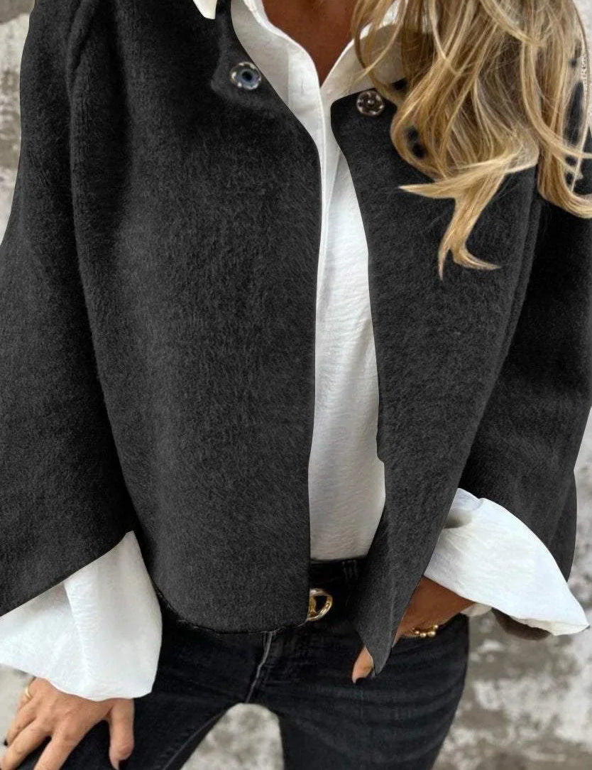 Dames Kort Jack met Zachte Pluizige Textuur | Vest Stijl met Opstaande Hals