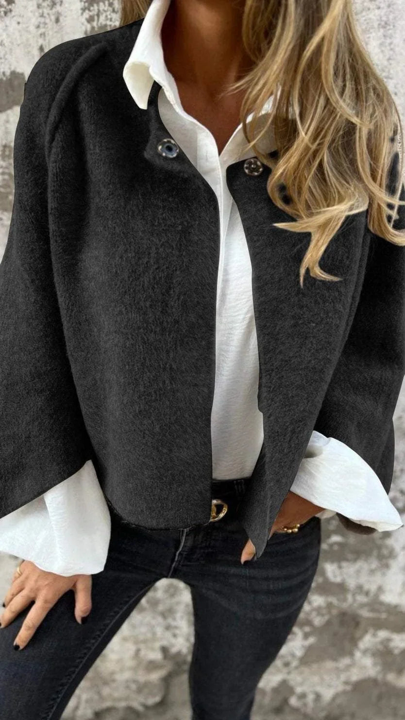 Dames Kort Jack met Zachte Pluizige Textuur | Vest Stijl met Opstaande Hals