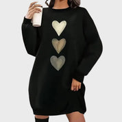 Oversized dames sweater jurk met hartjes patroon