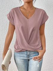 Ladies summer top with V-neck and twist detail