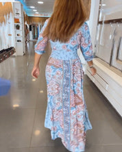 Dames Maxi Jurk Boho Print | Lange Jurk met V-Hals en Gesmokte Taille