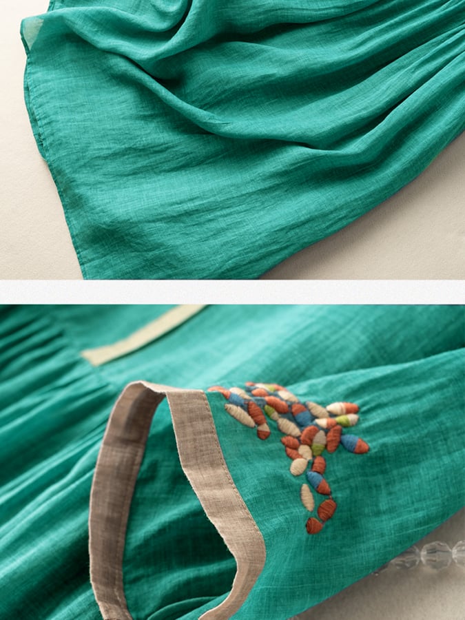 Dames zomerjurk met borduurprint en A-lijn silhouet