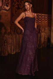 Dames avondjurk chiffon off-shoulder maxi - Paars en zwart