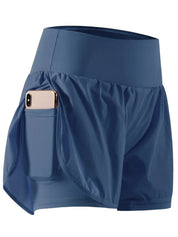 Dames sportshorts high waist met zakken voor fitness