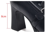 Dames Instappers met Hoge Blokhak | Loafers Stijl met Gespdetail
