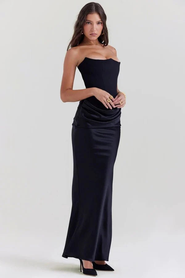 Satijnen Strapless Corset Maxi Jurk