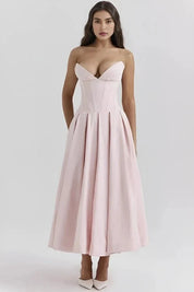 Corset Midi Jurk met Volle Rok