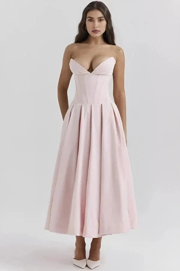 Corset Midi Jurk met Volle Rok