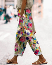 Dames broek | Losvallende bloemenprint broek met elastische taille