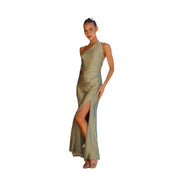 Dames feestjurk met split - One shoulder met asymmetrische halslijn