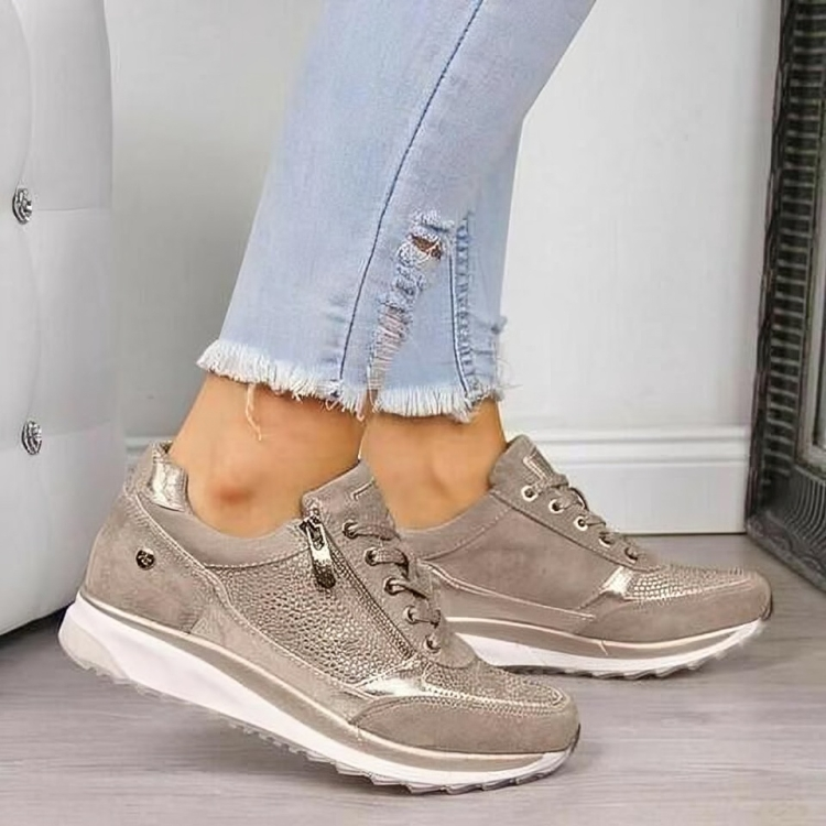 Dames sneakers | Comfortabele sportieve schoenen met rits en vetersluiting