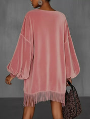 Dames roze t-shirt zomerjurk met franjes in roze