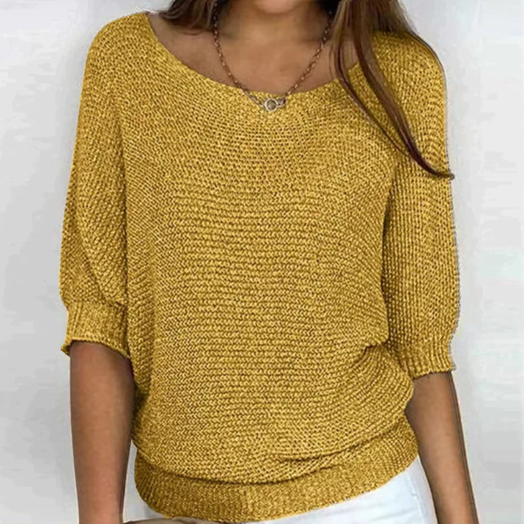 Luchtige dames trui | Halflange mouw gebreid shirt