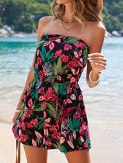 Dames zomerjumpsuit strapless met bloemenprint
