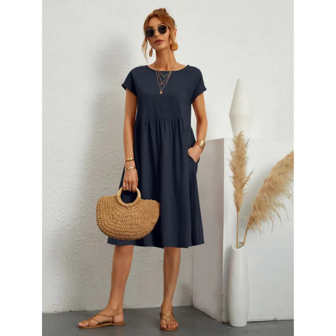 Dames zomerjurk midi met korte mouwen