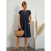 Dames zomerjurk midi met korte mouwen