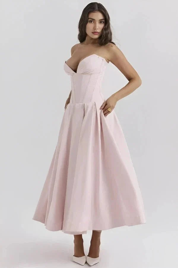Corset Midi Jurk met Volle Rok
