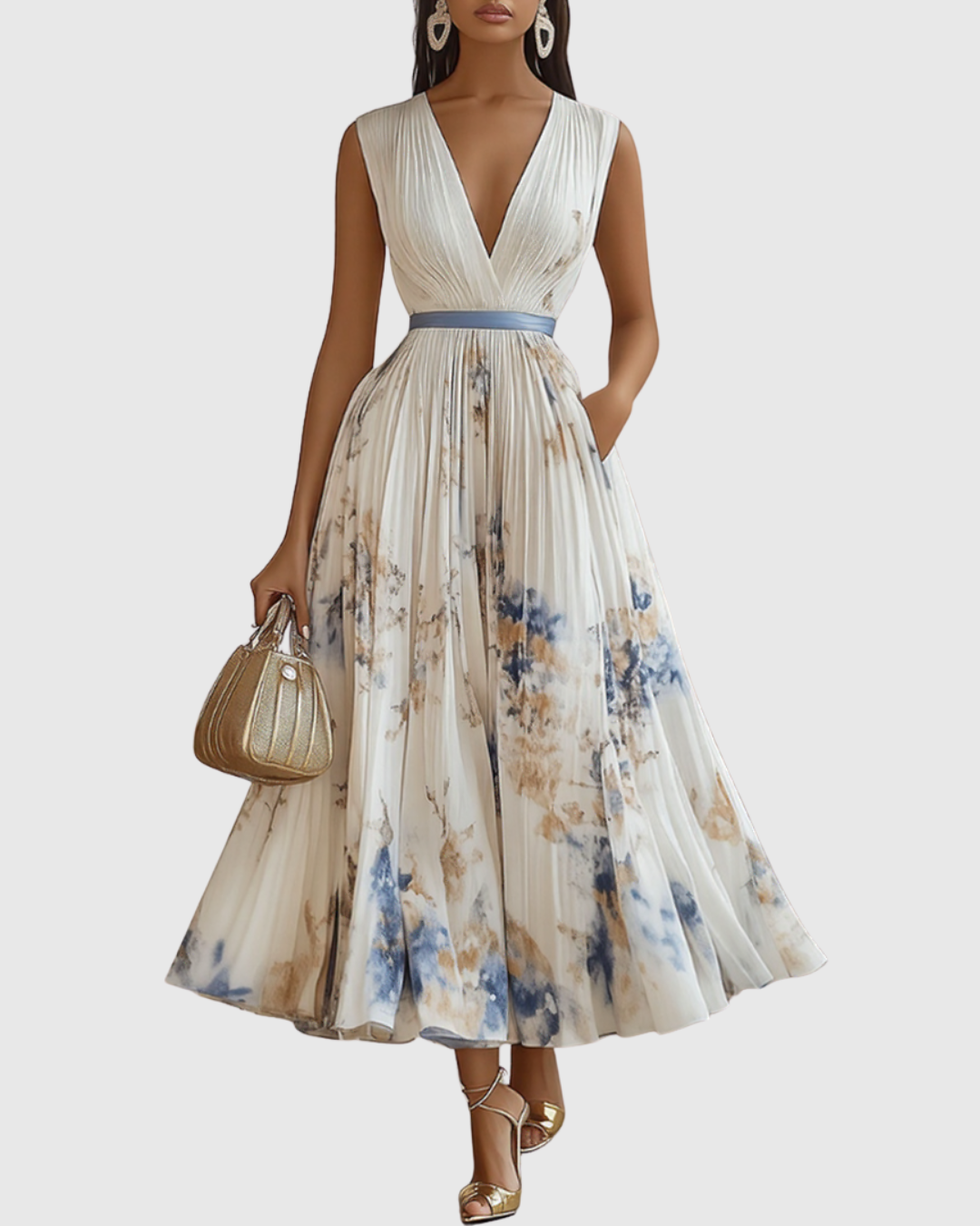 Dames zomerjurk maxi met bloemenprint en V-hals