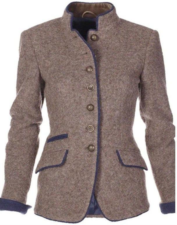 Getailleerd Dames Jasje | Nette Blazer Kantoor | Grijze Blazer met Contrasterende Bies