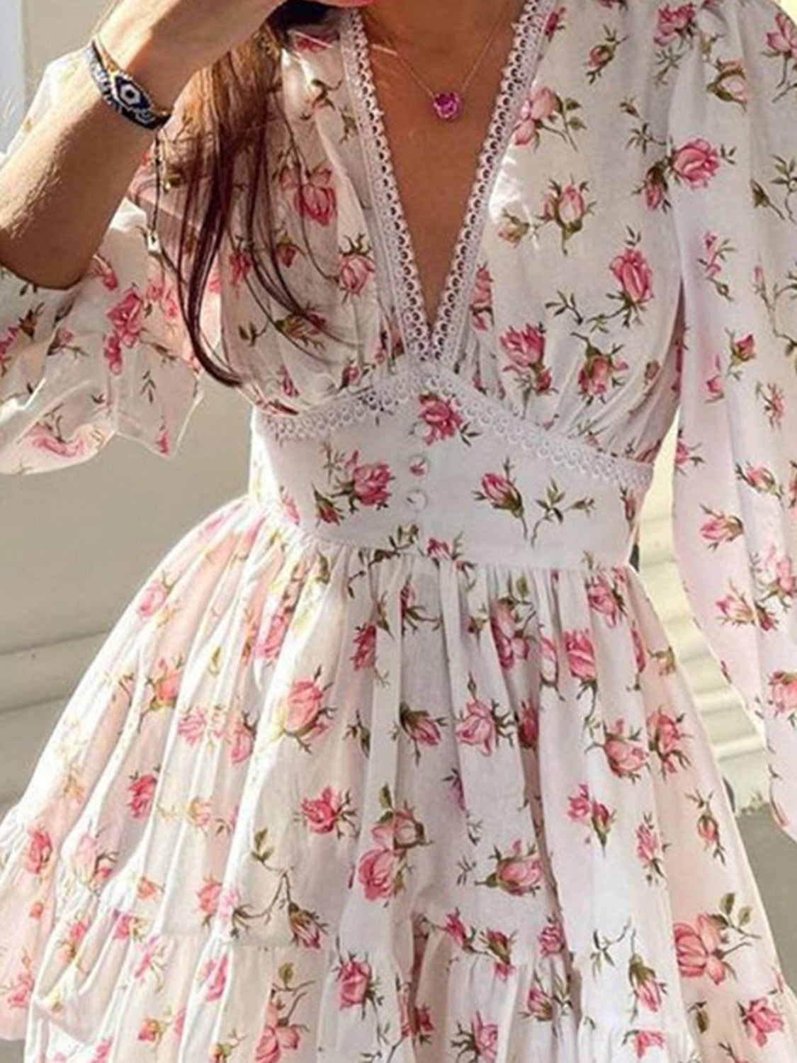 Women's summer dress V-neck with floral print