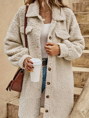 Dames teddy jas lang | Warme oversized shacket met knopen