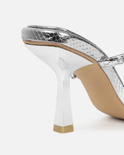 Zilveren feest hakken | Feestelijke strass wikkelband sandaletten