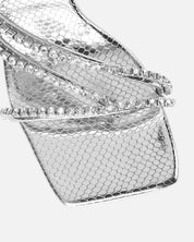 Zilveren feest hakken | Feestelijke strass wikkelband sandaletten