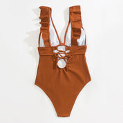 Women's swimsuit with ruffles and V-neck