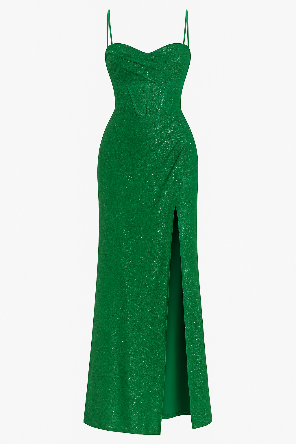 Glitter avondjurk dames met hoge split en spaghettibandjes