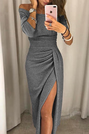 Dames galajurk off shoulder met split en lange mouwen