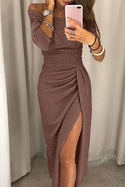 Dames galajurk off shoulder met split en lange mouwen
