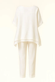 Women's white two-piece set with shirt and pants