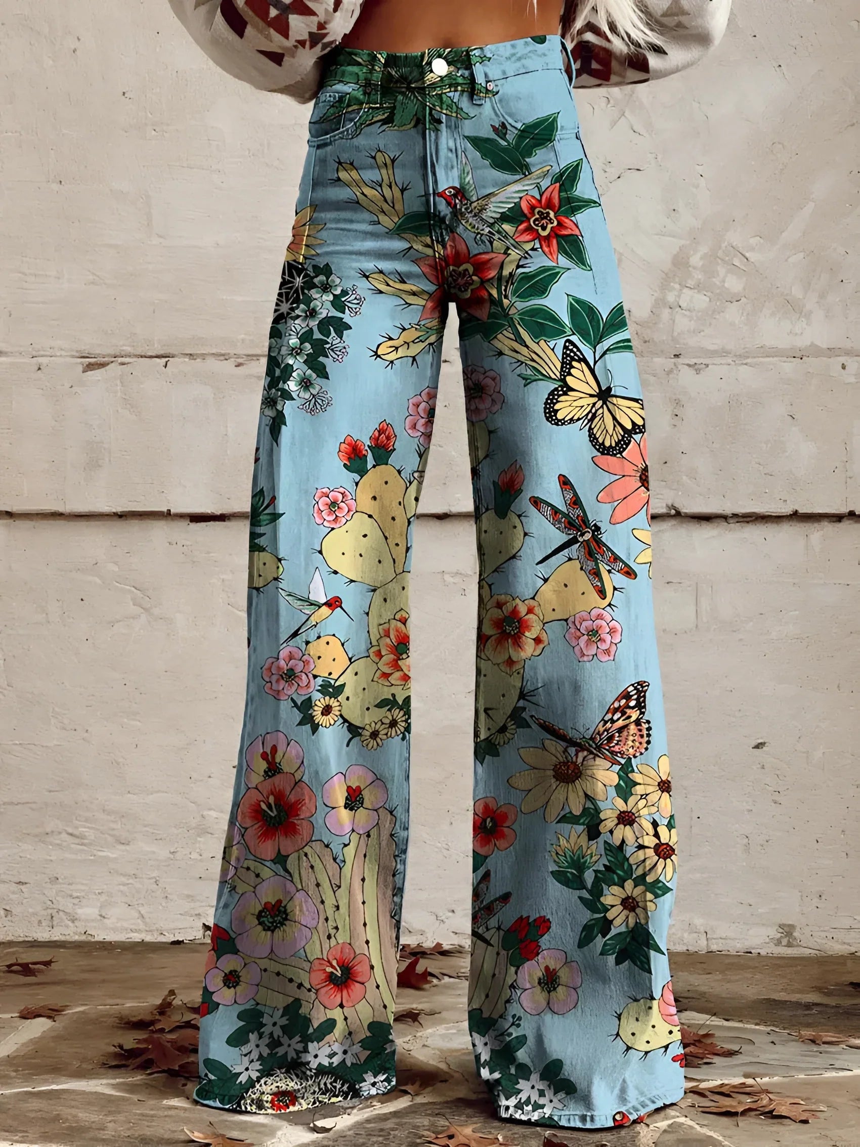Bloeiende Stijl | Hoge Taille Wijde Dames Broek met Bloemenprint