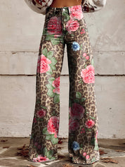 Bloeiende Stijl | Hoge Taille Wijde Dames Broek met Bloemenprint