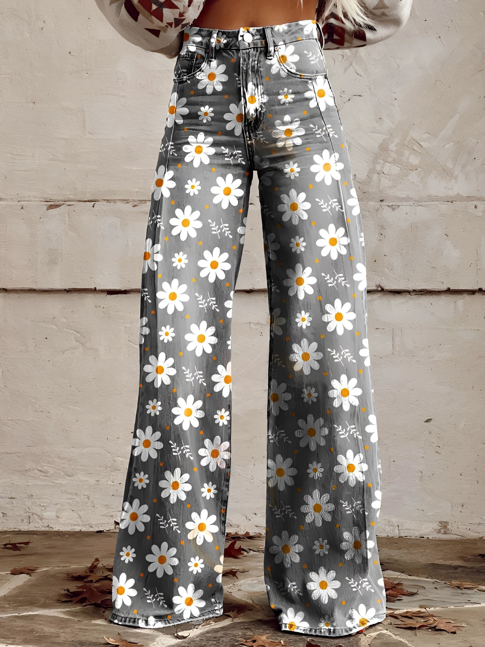 Bloeiende Stijl | Hoge Taille Wijde Dames Broek met Bloemenprint