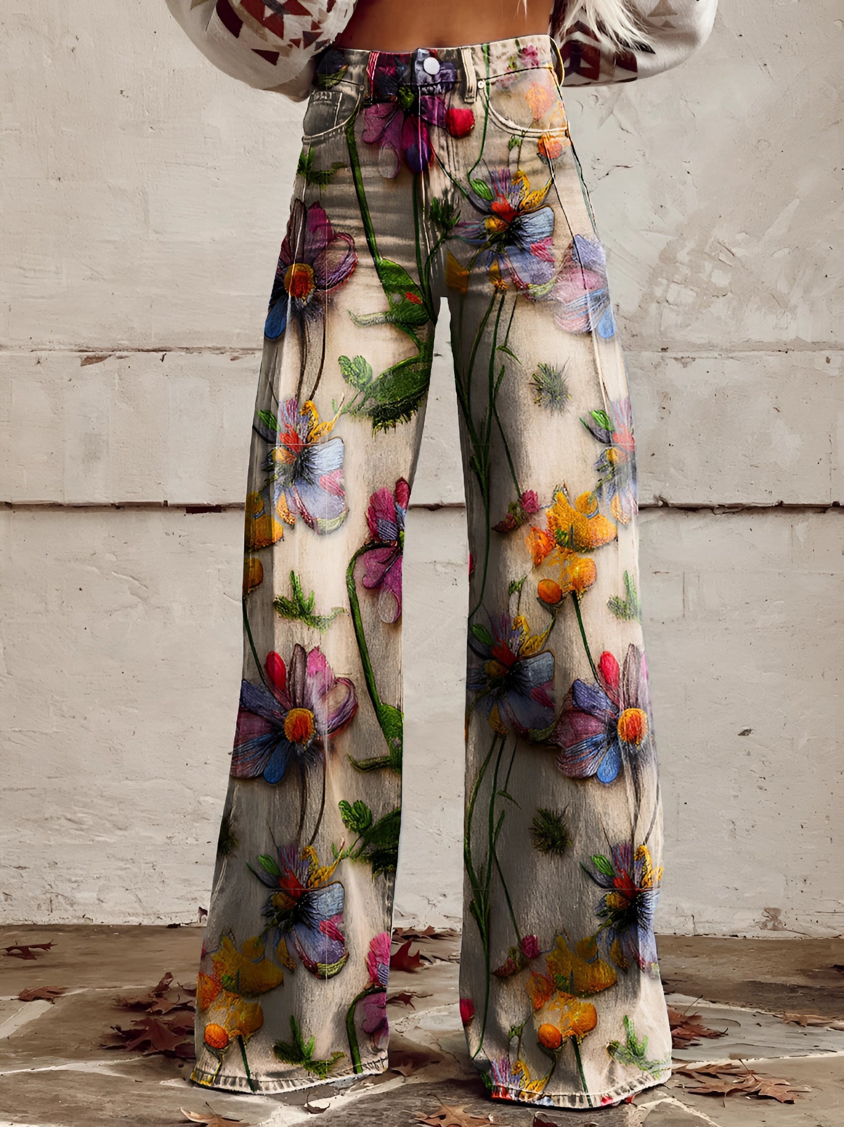 Bloeiende Stijl | Hoge Taille Wijde Dames Broek met Bloemenprint