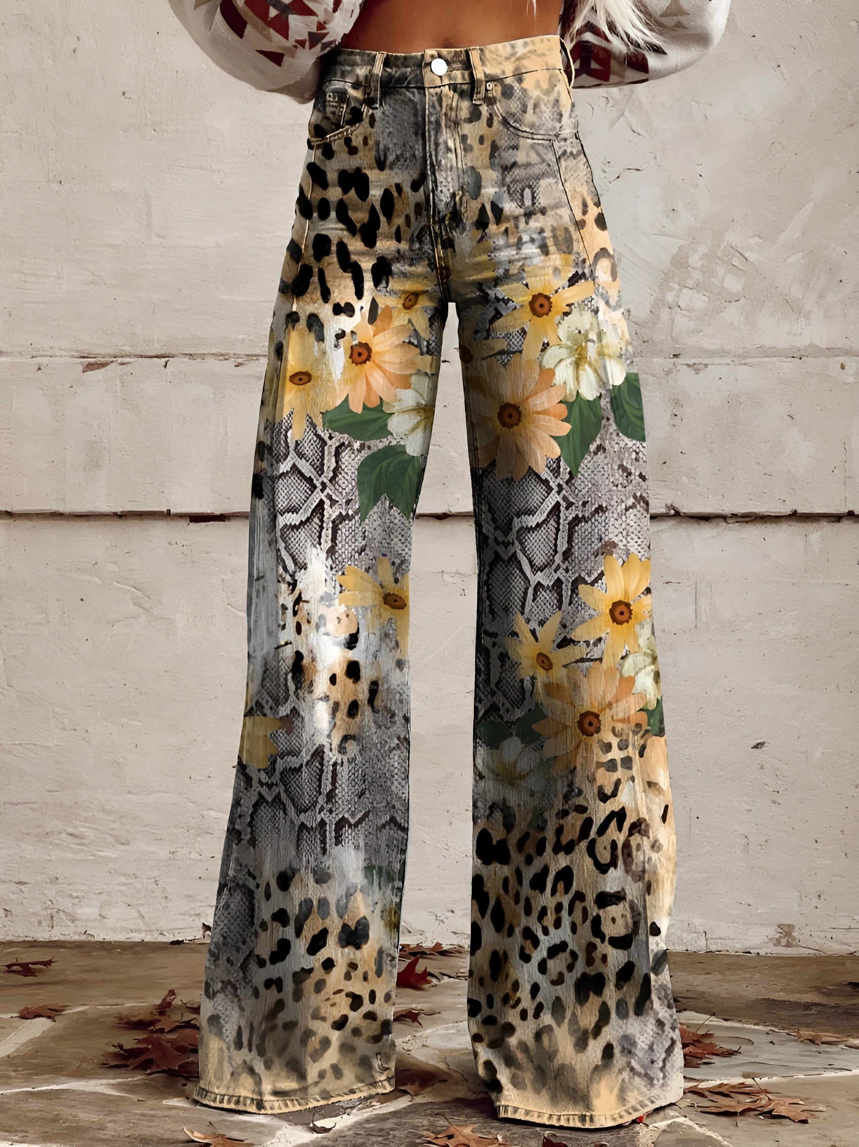 Bloeiende Stijl | Hoge Taille Wijde Dames Broek met Bloemenprint